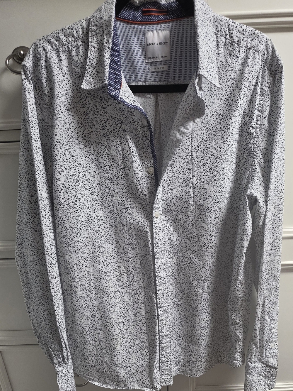 White Micro-Dot Long Sleeve Button-Down Shirt